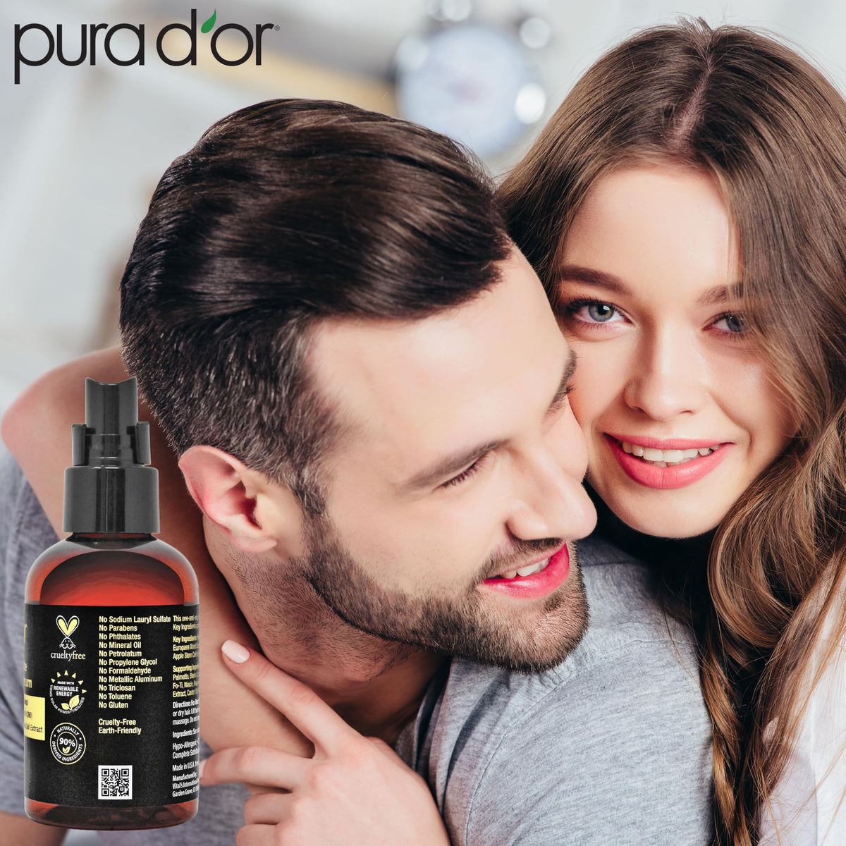PURA D'OR Advanced Hair Serum ingredients graphic with copper peptide and plant actives