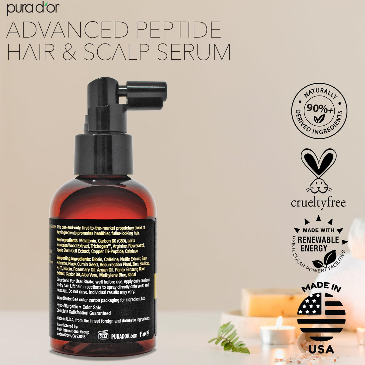 PURA D'OR Advanced Hair Serum scalp closeup demonstrates balanced hydration