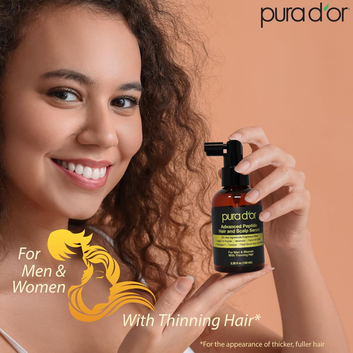 PURA D'OR Advanced Hair Serum swatch on hand shows lightweight feel