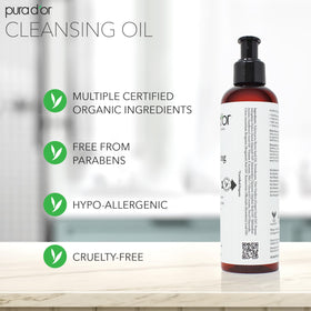 PURA D'OR cleansing oil application showing massage technique