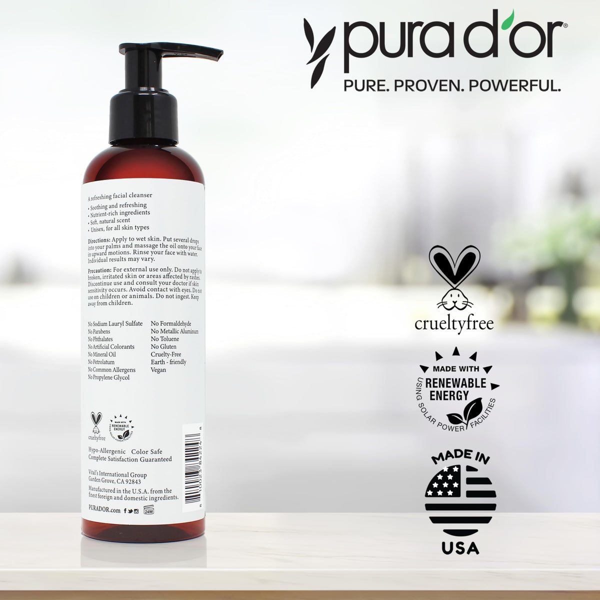 PURA D'OR cruelty-free vegan packaging conveys ethical skincare