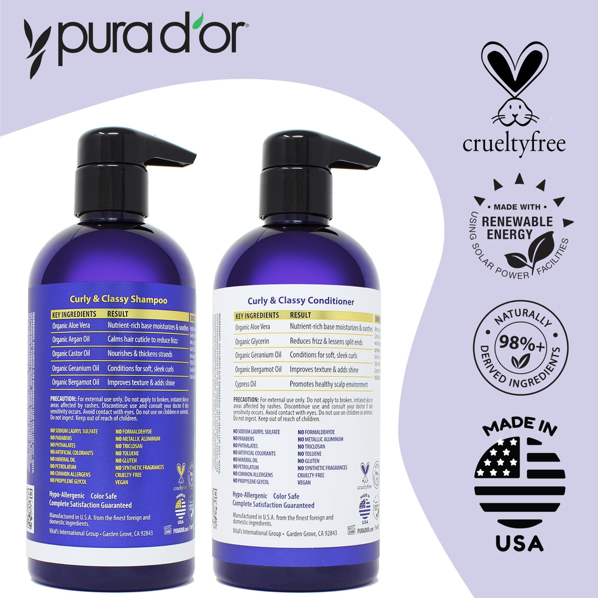 PURA D'OR Curly & Classy Shampoo bottle close-up promotes curl definition