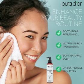 PURA D'OR facial cleansing oil hands closeup highlighting hydration