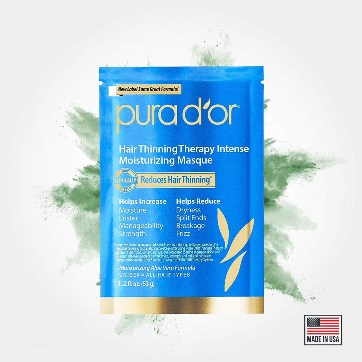 PURA D'OR application scene shows deep-penetrating hydration for thicker-looking hair.