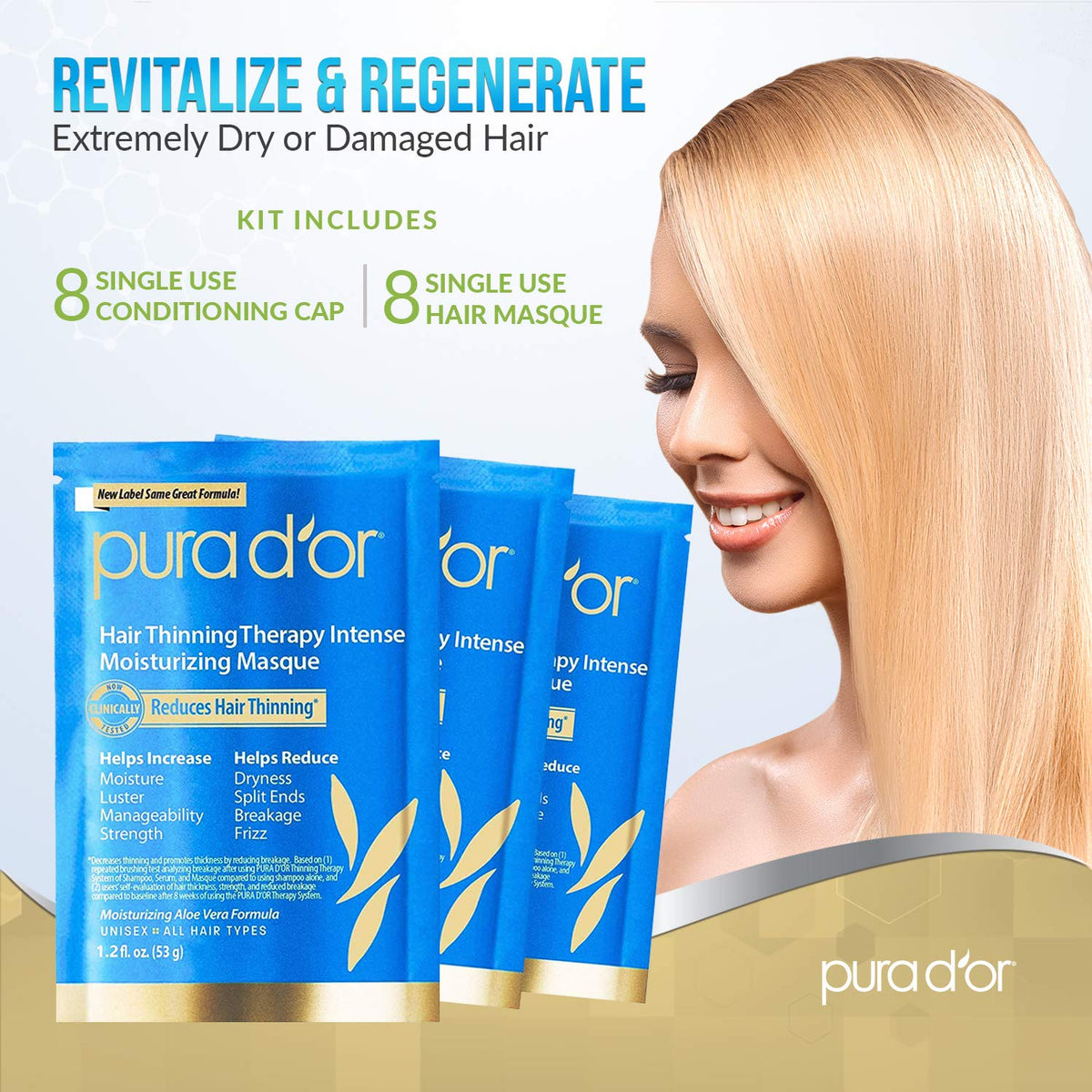 PURA D'OR Hair Thinning Therapy masque ingredients swatch reveals vitamin-rich formula.