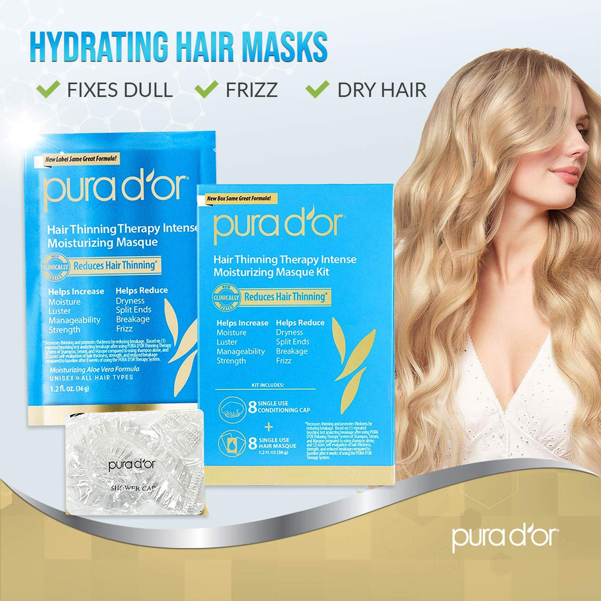 PURA D'OR masque packaging 8-pack showcases convenient at-home treatment option.