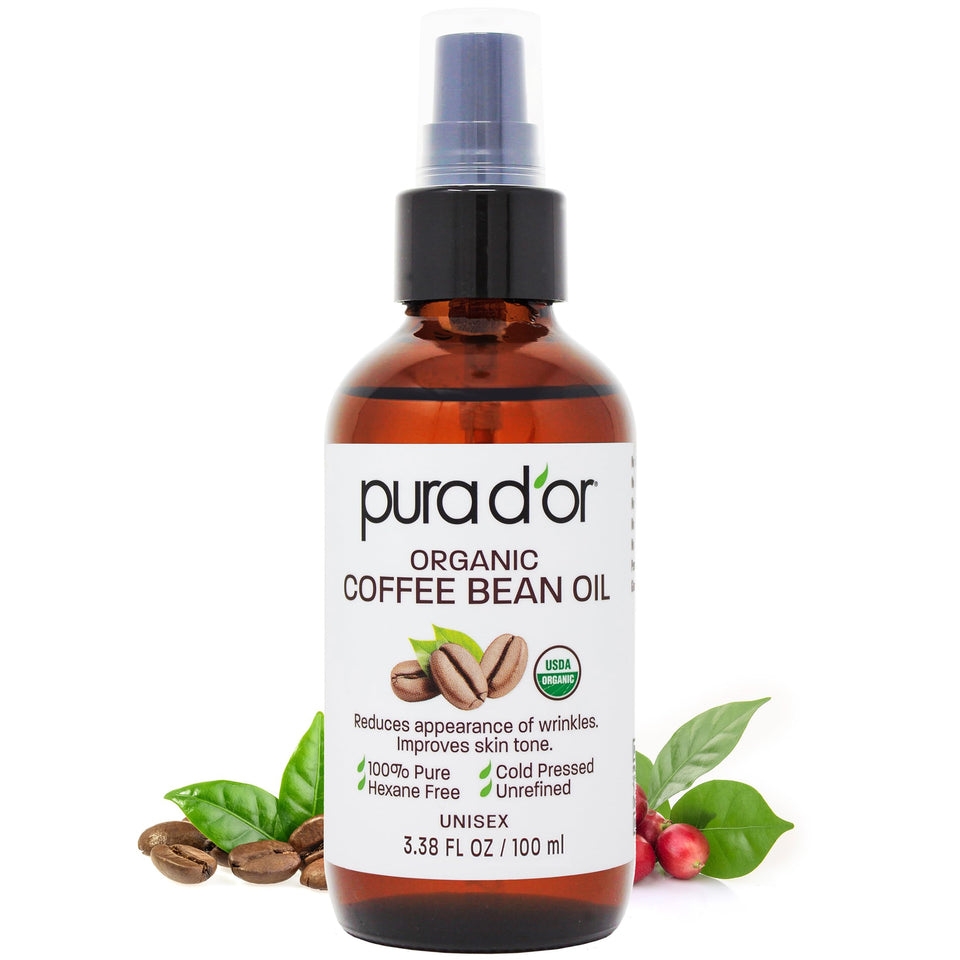 PURA D'OR Organic Coffee Bean Oil bottle pour for non-greasy hydration