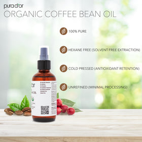 PURA D'OR Organic Coffee Bean Oil texture close-up shows light hydration