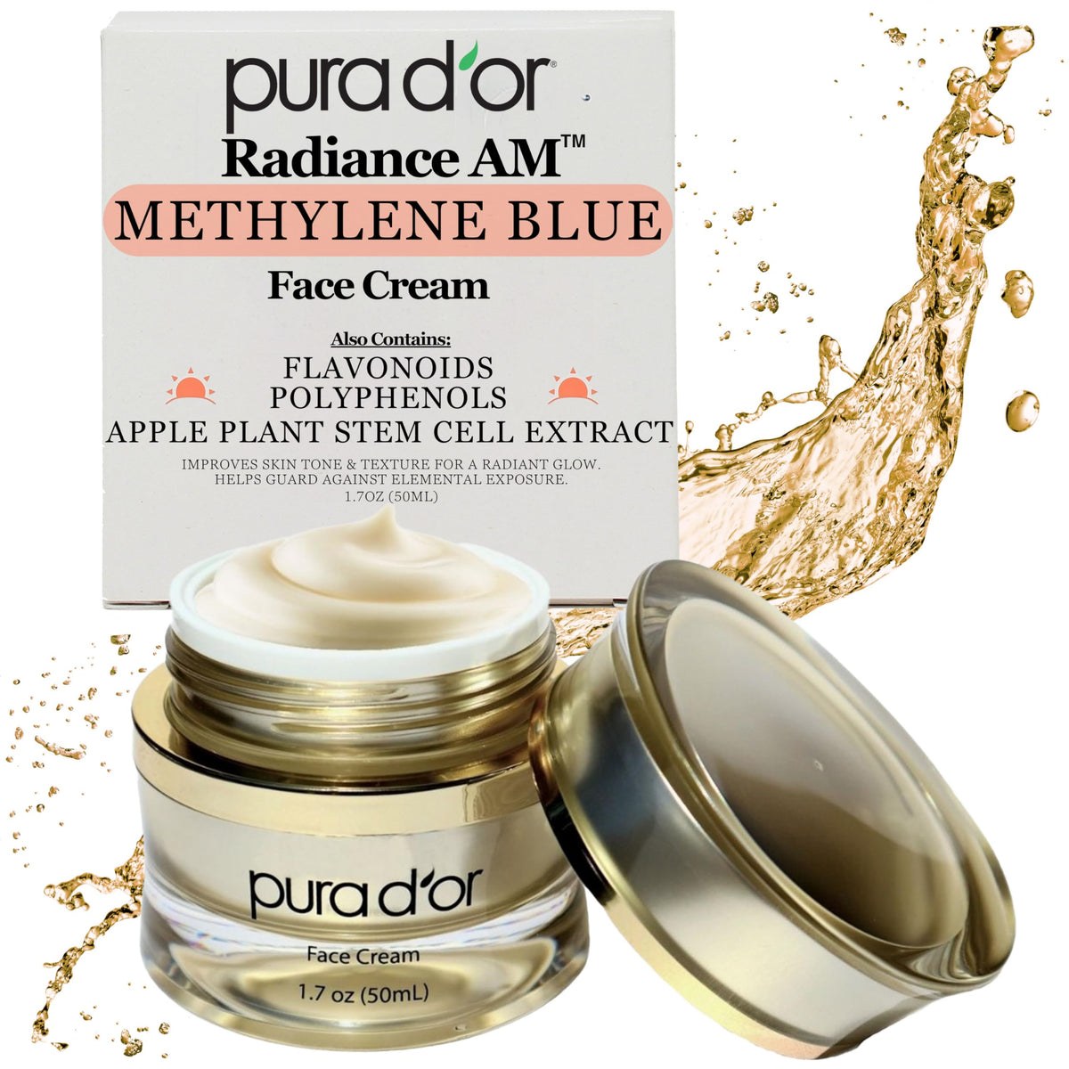 PURA D'OR Radiant Glow AM Face Cream bottle close-up for daily hydration.
