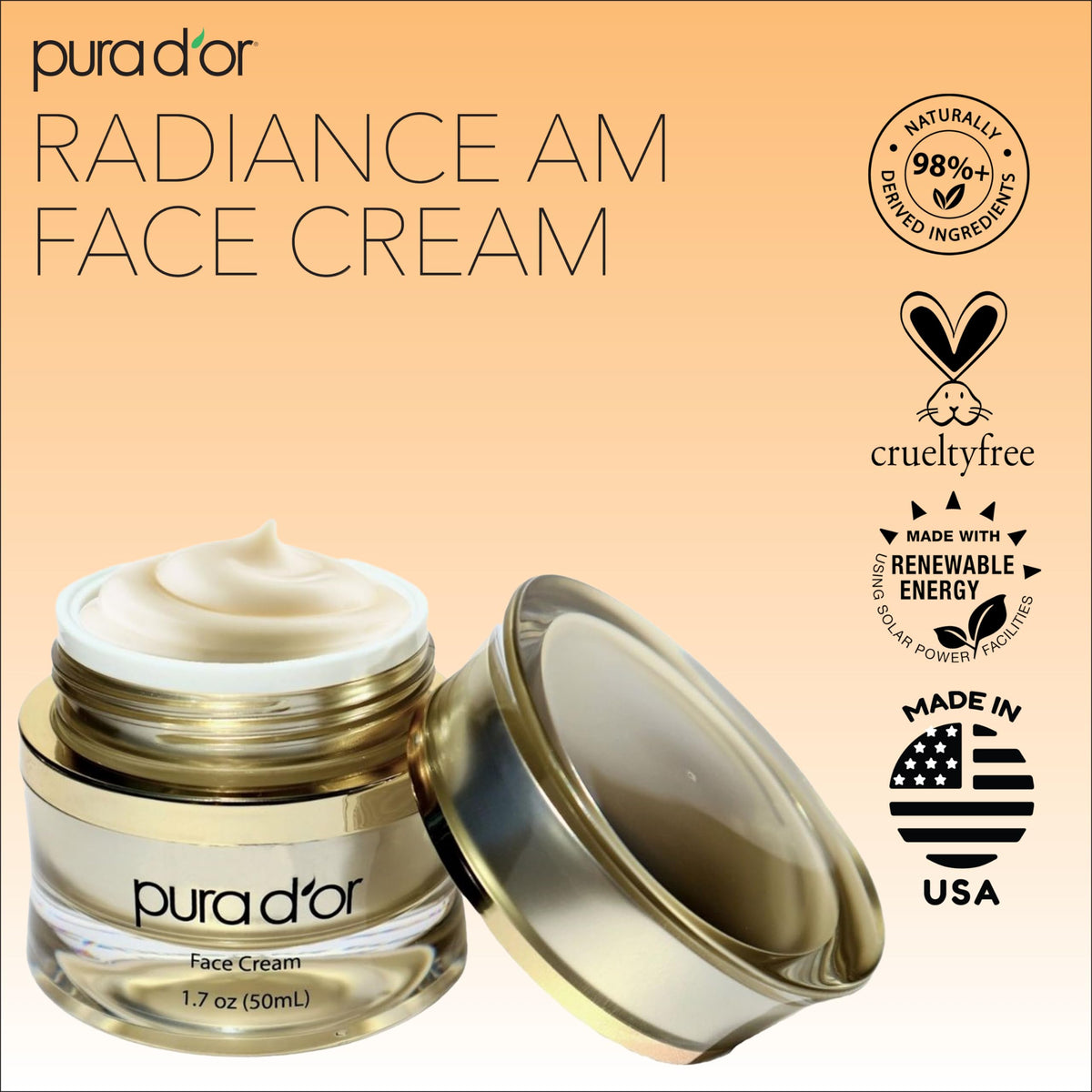 PURA D'OR Radiant Glow AM Face Cream with lavender oil for a soothing morning ritual.