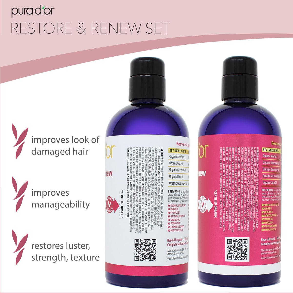 PURA D'OR Restore & Renew oils mix featuring Abyssinian, Cacay and Sea Buckthorn for nourishing results