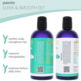 PURA D'OR Sleek & Smooth shampoo bottle promotes hydration in humidity