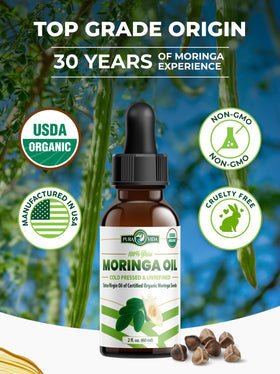 Pura Vida Moringa Seed Oil facial use promotes moisturized, healthy-looking skin.