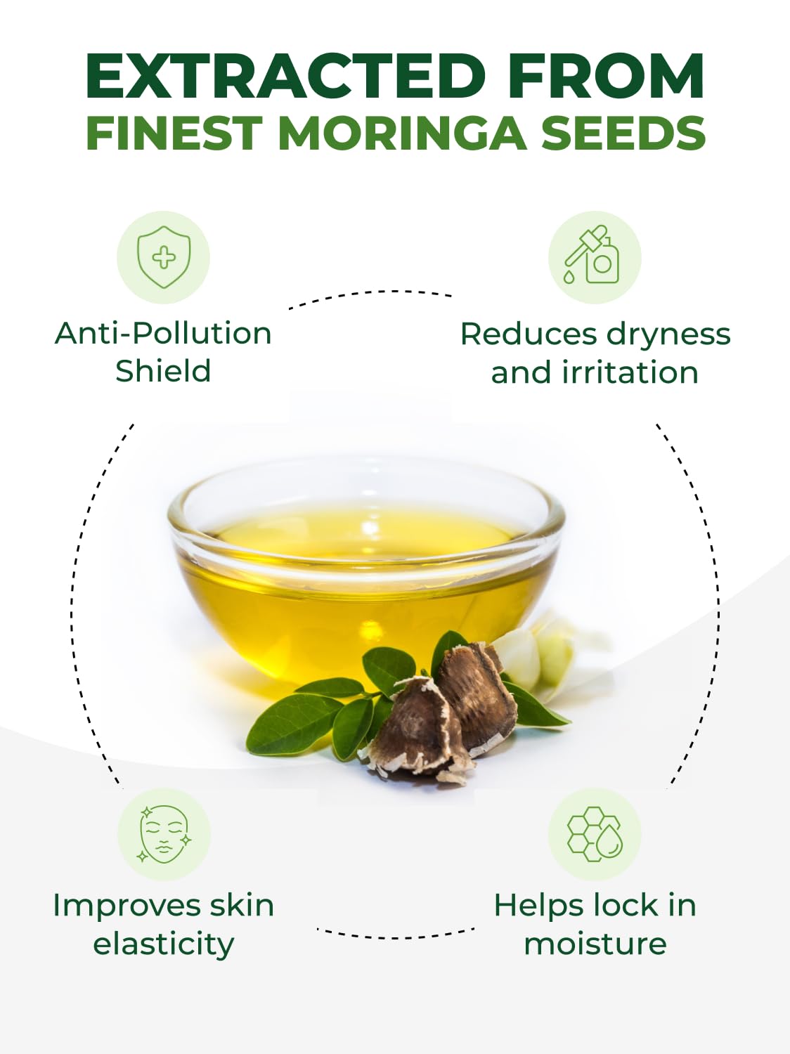 Pura Vida Moringa Seed Oil packaging closeup highlights single-origin purity.