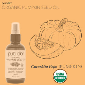 Applying pumpkin seed oil to scalp during hair care routine.