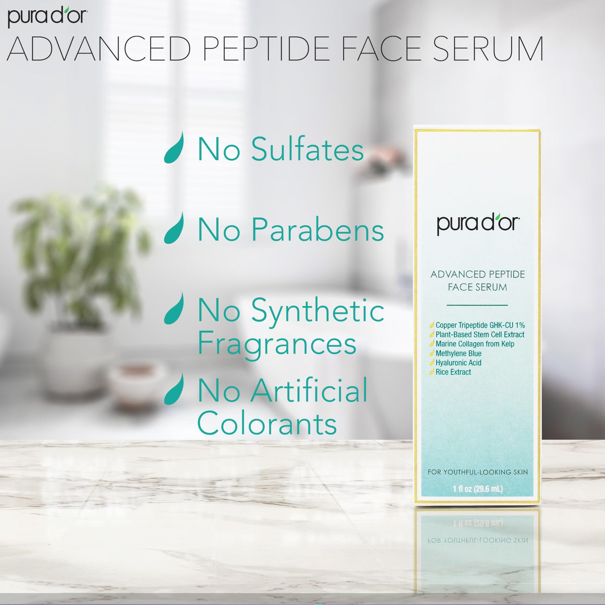 PURA D'OR Advanced Peptide Serum rice extract soothing skin balance.