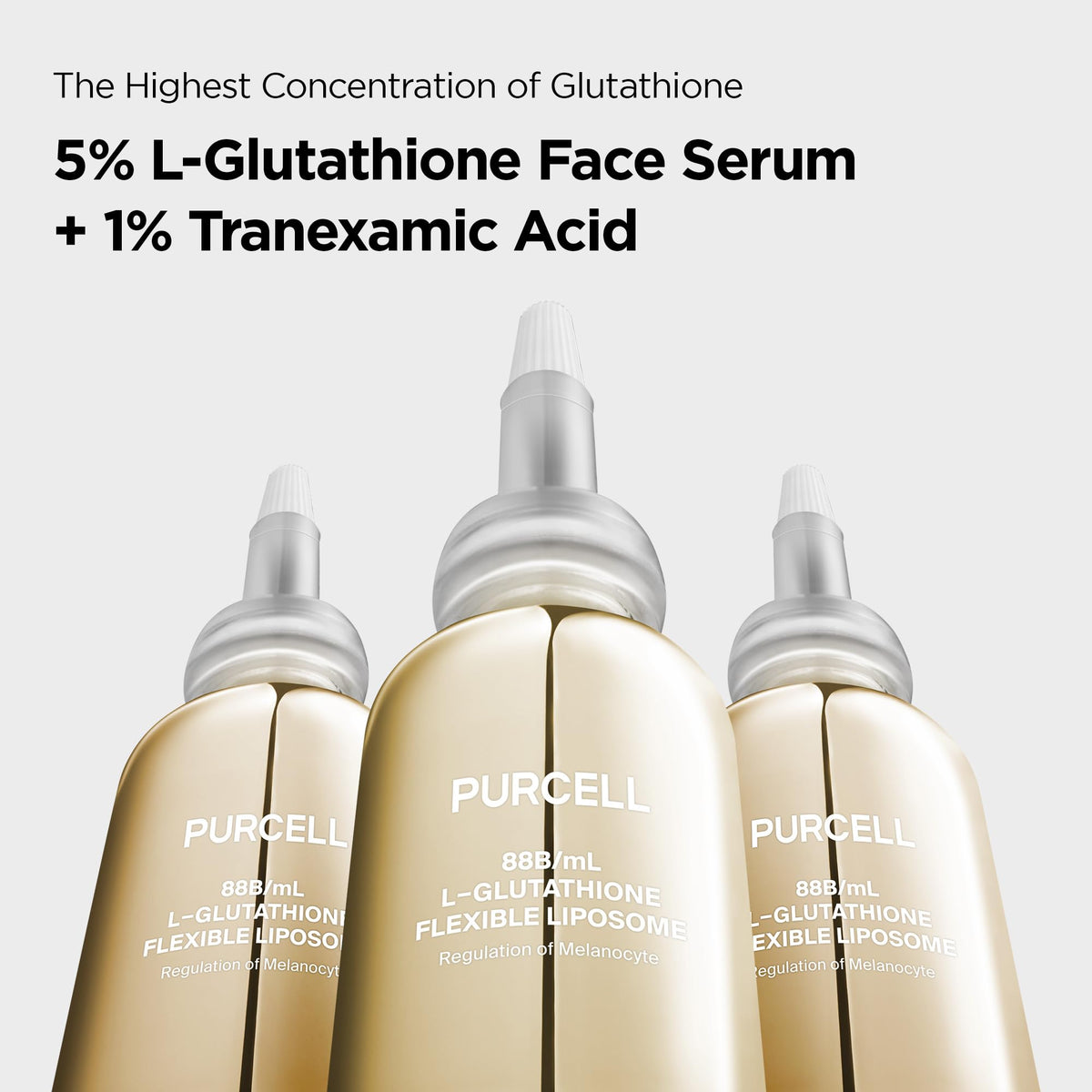 Purcell Glutathione 5% serum dispensing pump shown for easy application.