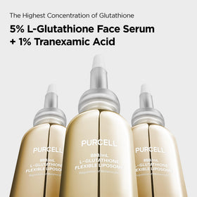 Purcell Glutathione 5% serum dispensing pump shown for easy application.