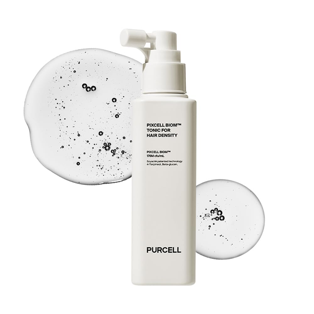 Purcell Pixcell Biom Scalp Tonic bottle promotes scalp nourishment for denser appearance.
