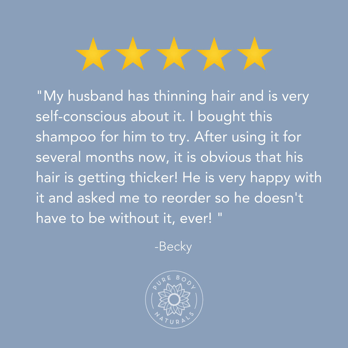 Pure Body Naturals anti hair loss label closeup shows DHT blockers and natural oils