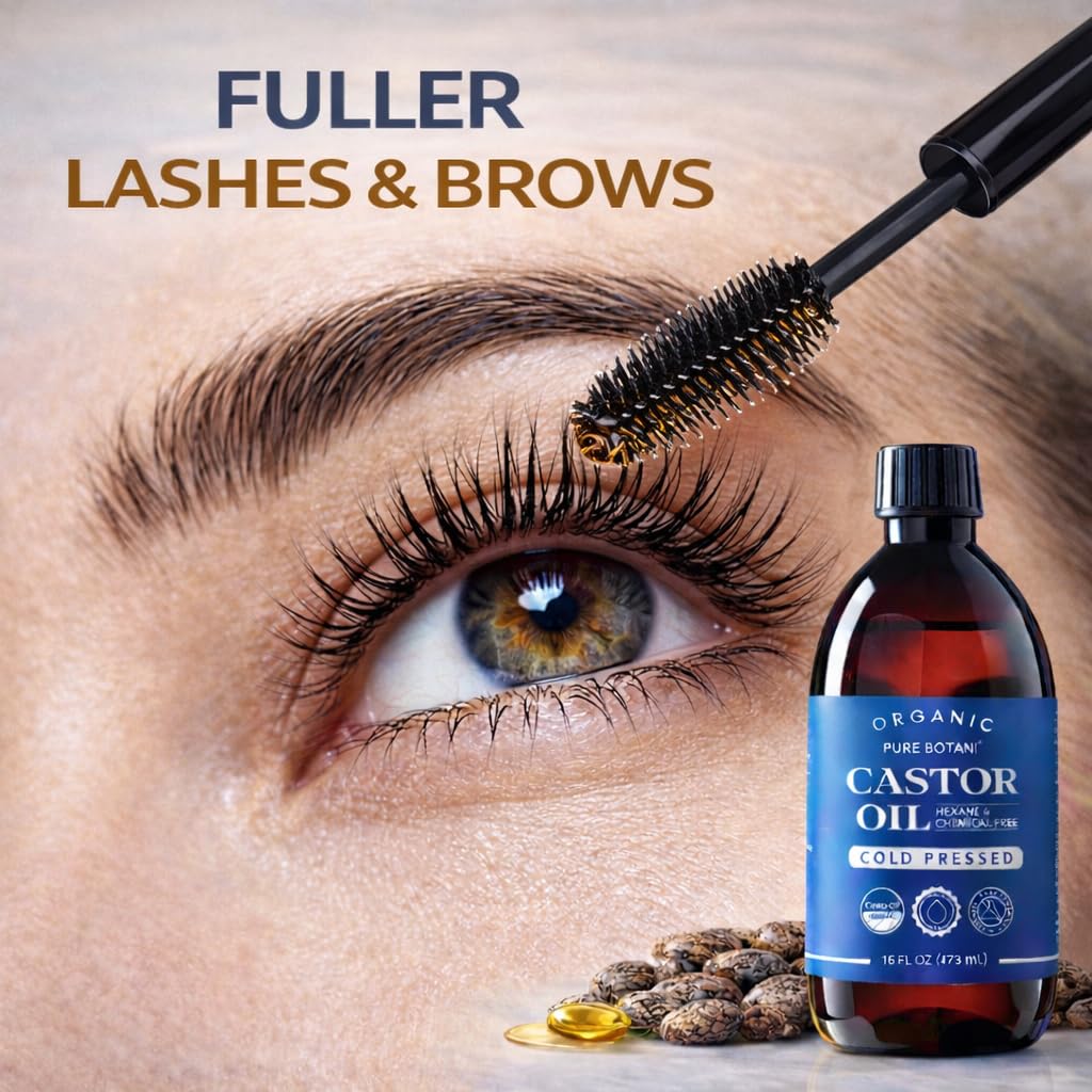 Pure Botani Castor Oil on hair application demonstrates easy daily use for nourishment