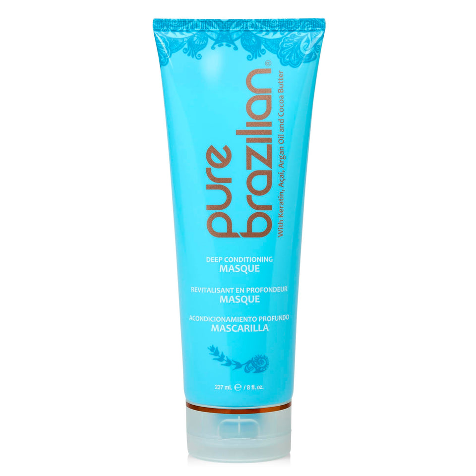 Pure Brazilian Deep Conditioning Masque bottle showcases rich nourishment for healthy-looking hair.
