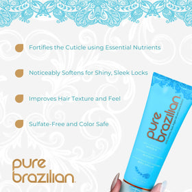 Pure Brazilian Deep Conditioning Masque jar highlights hydrating formula for smoother, frizz-controlled strands.