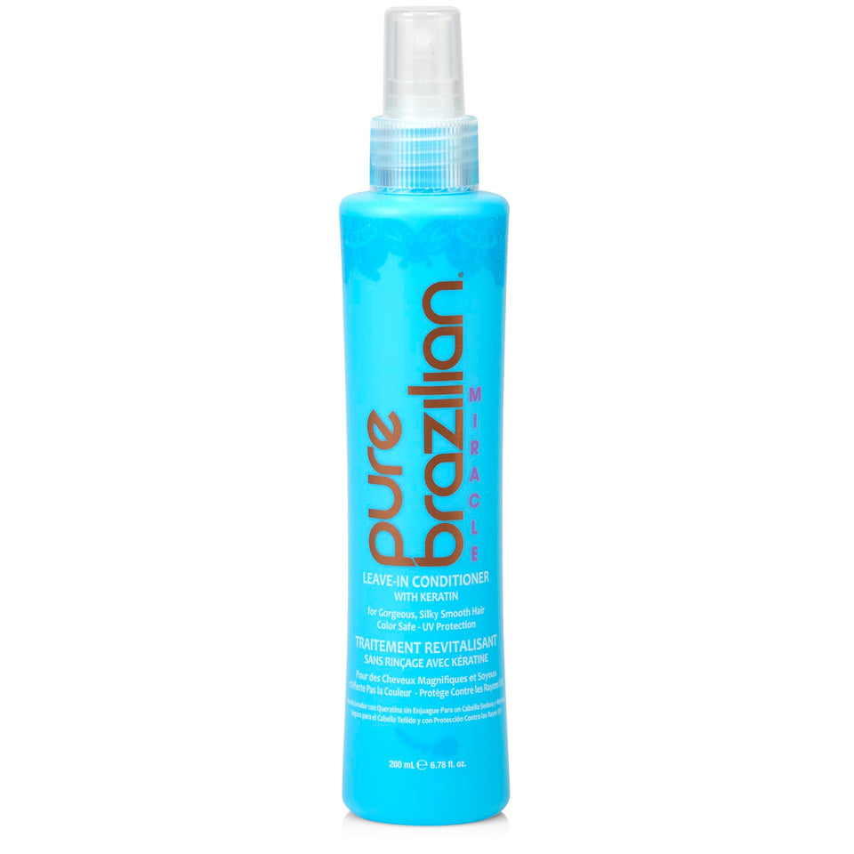 Pure Brazilian leave-in conditioner bottle for silky, nourished hair