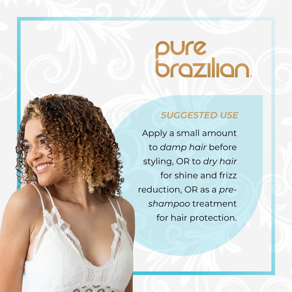 Pure Brazilian Shine camellia-abyssinian ingredients highlight exotic oil blend.