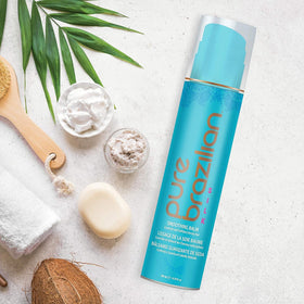 Pure Brazilian Silk Smoothing Balm packaging closeup with premium labeling