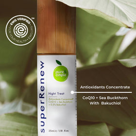 Pure & Cimple superRenew sea buckthorn oil highlights natural nourishment for dry skin.