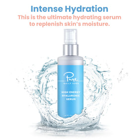 Pure Daily Care dropper close-up releasing a hydrating serum drop
