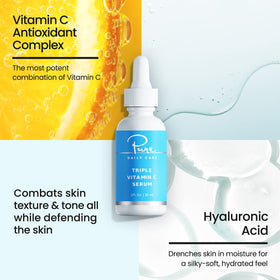 Pure Daily Care serum dropper applying a hydrating vitamin C dose.