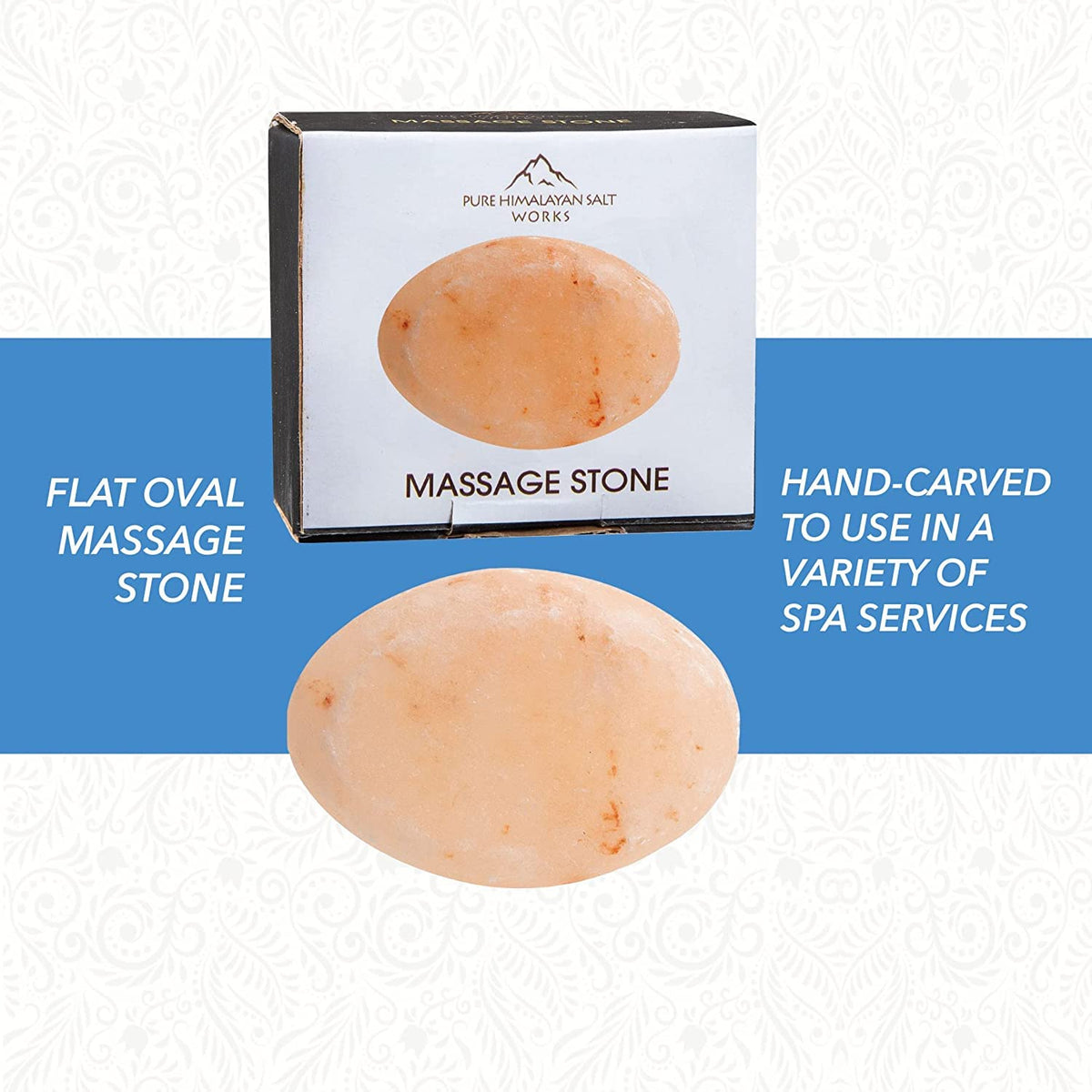 Pure Himalayan Salt Works hand-carved pink crystal massage stone showcasing craftsmanship.