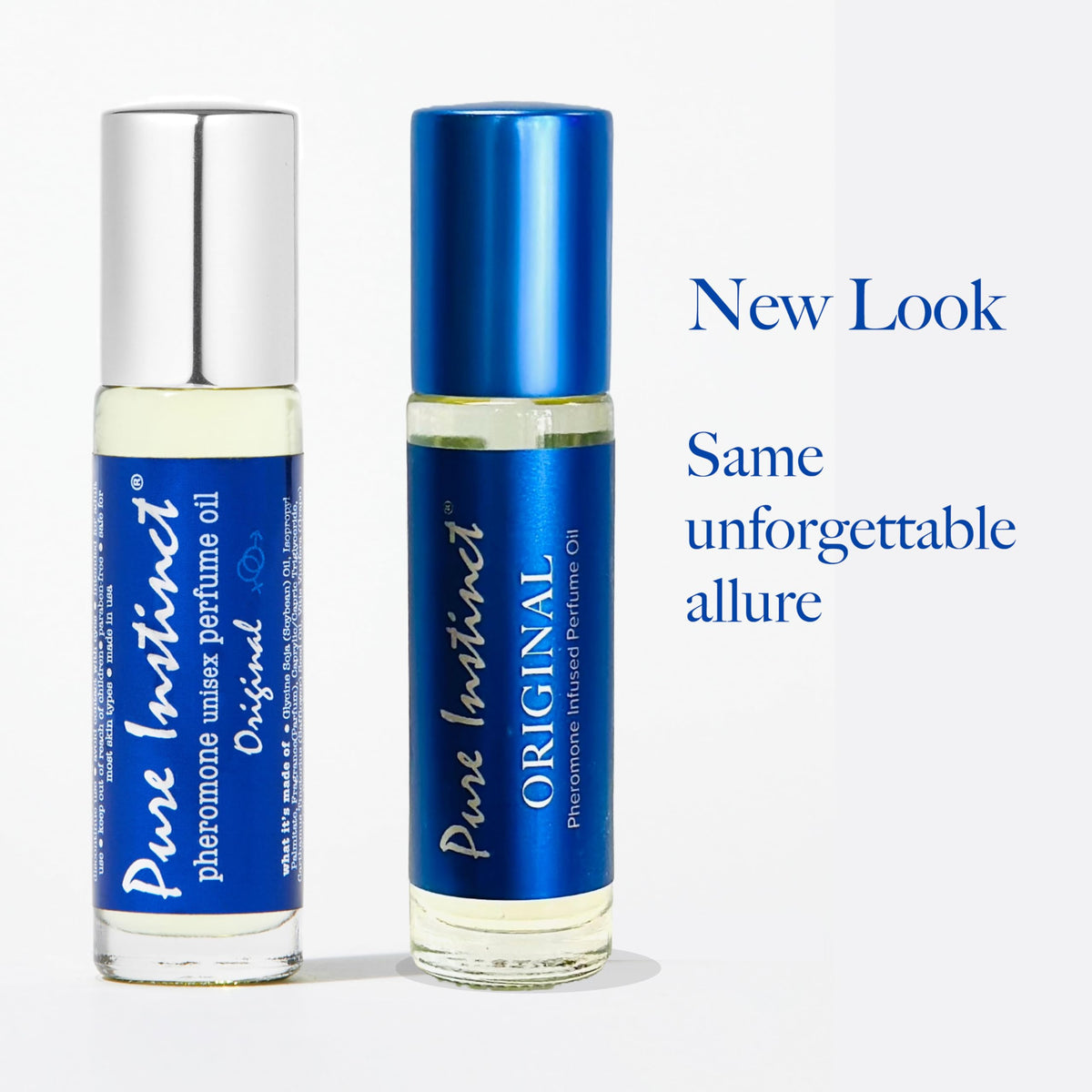 Pure Instinct cap close-up, TSA-ready travel size bottle.
