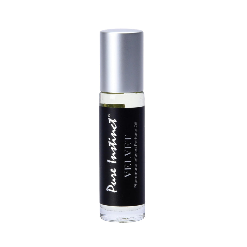 Pure Instinct Velvet bottle close-up showing premium, travel-friendly aroma.