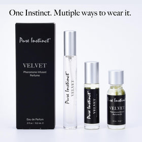 Pure Instinct Velvet skin-warmed wear emphasizes a close-to-skin aroma.