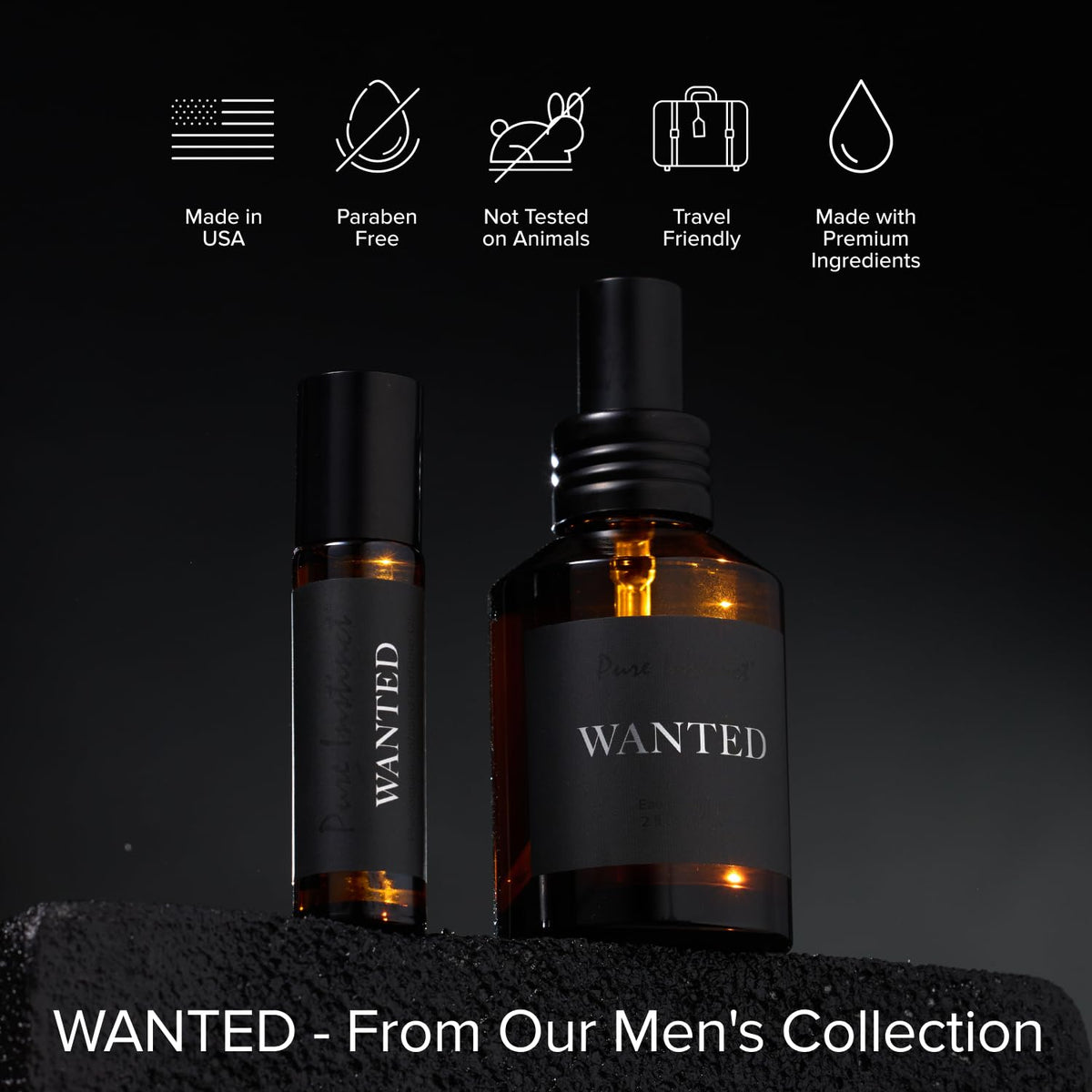 Pure Instinct Wanted Made in USA label indicating premium quality.