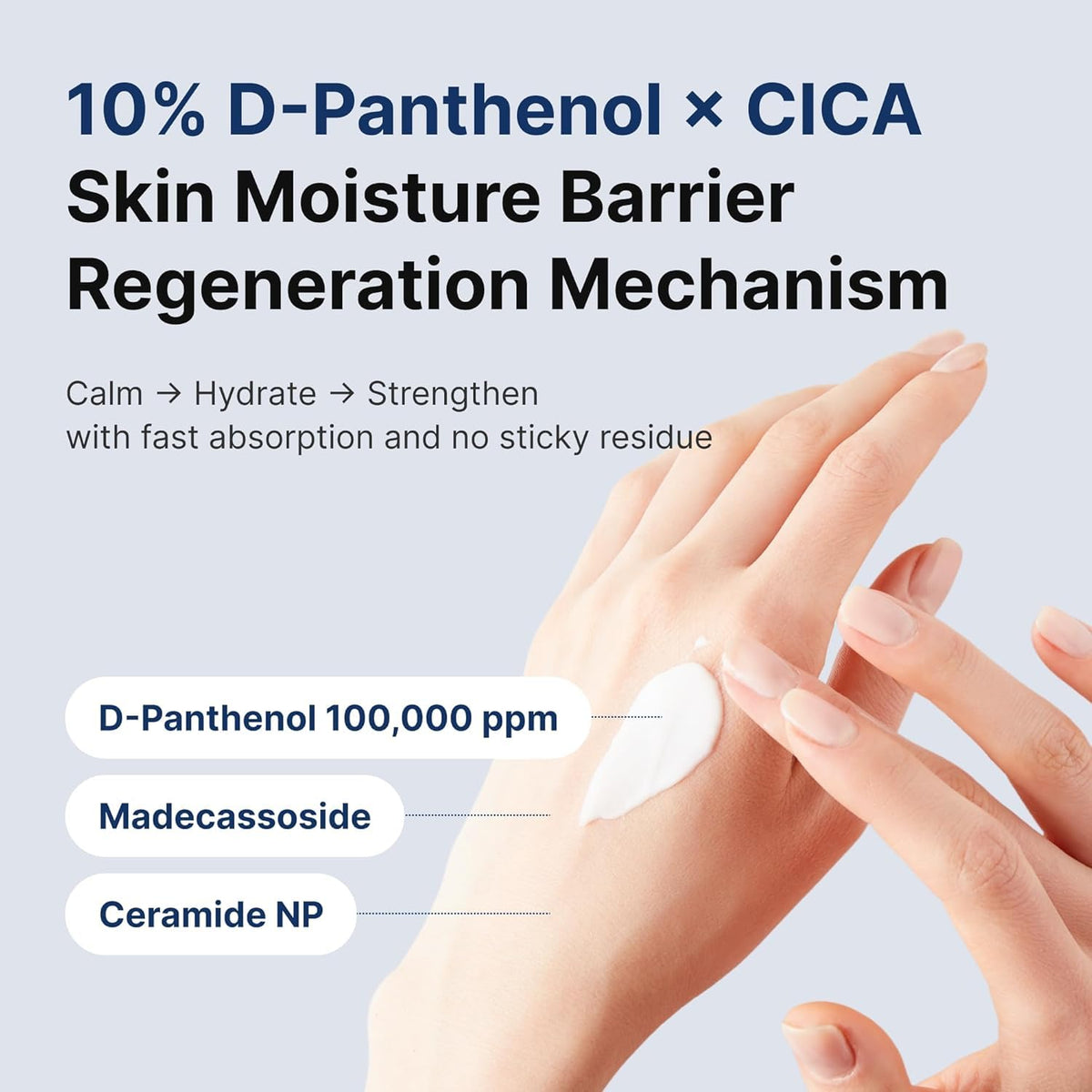 Pure:K Panthenol 10% CICA Repair Cream daily use for sensitive, damaged skin.