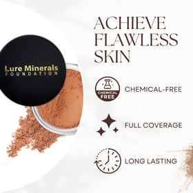 Pure Minerals Lure Bronze Warmth jar close-up highlights packaging and product texture