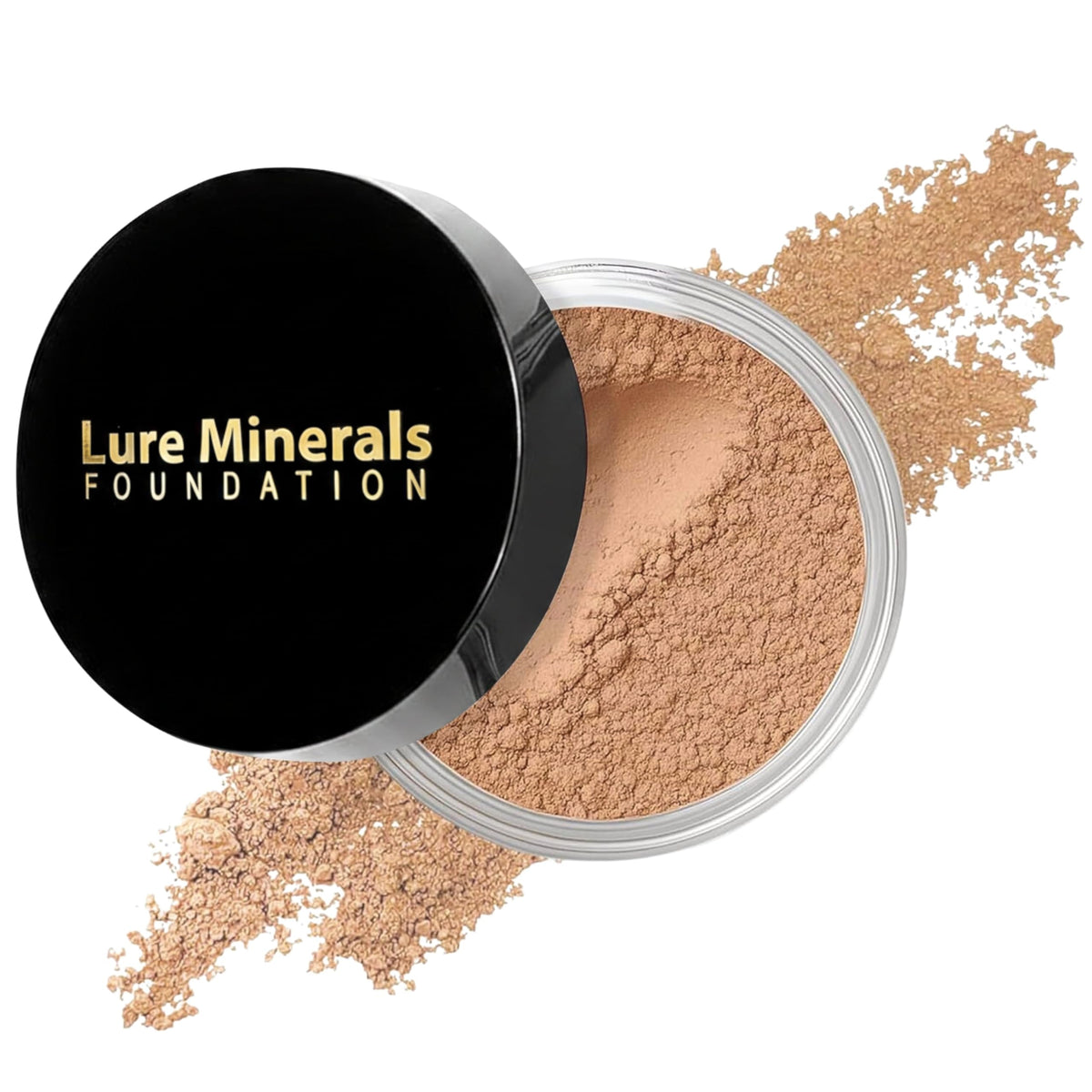 Pure Minerals Lure Minerals foundation jar close-up showing natural mineral coverage for radiant skin
