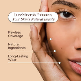 Pure Minerals Lure Minerals foundation swatch on cheek demonstrates buildable coverage and a luminous finish