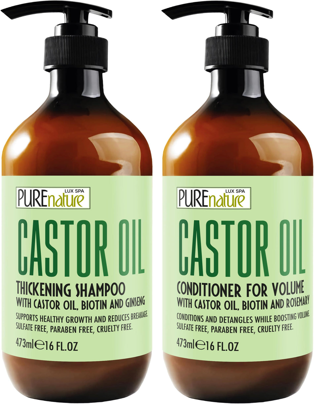 Pure Nature Lux Spa Castor Oil Shampoo bottle adds volume for fine hair