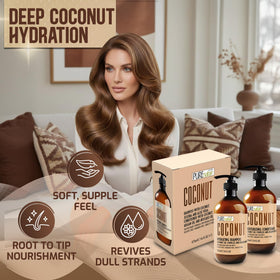 Pure Nature Lux Spa Coconut Conditioner bottle delivering smoothness and moisture.