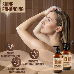 Pure Nature Lux Spa frizz-free, shiny hair after using coconut set.