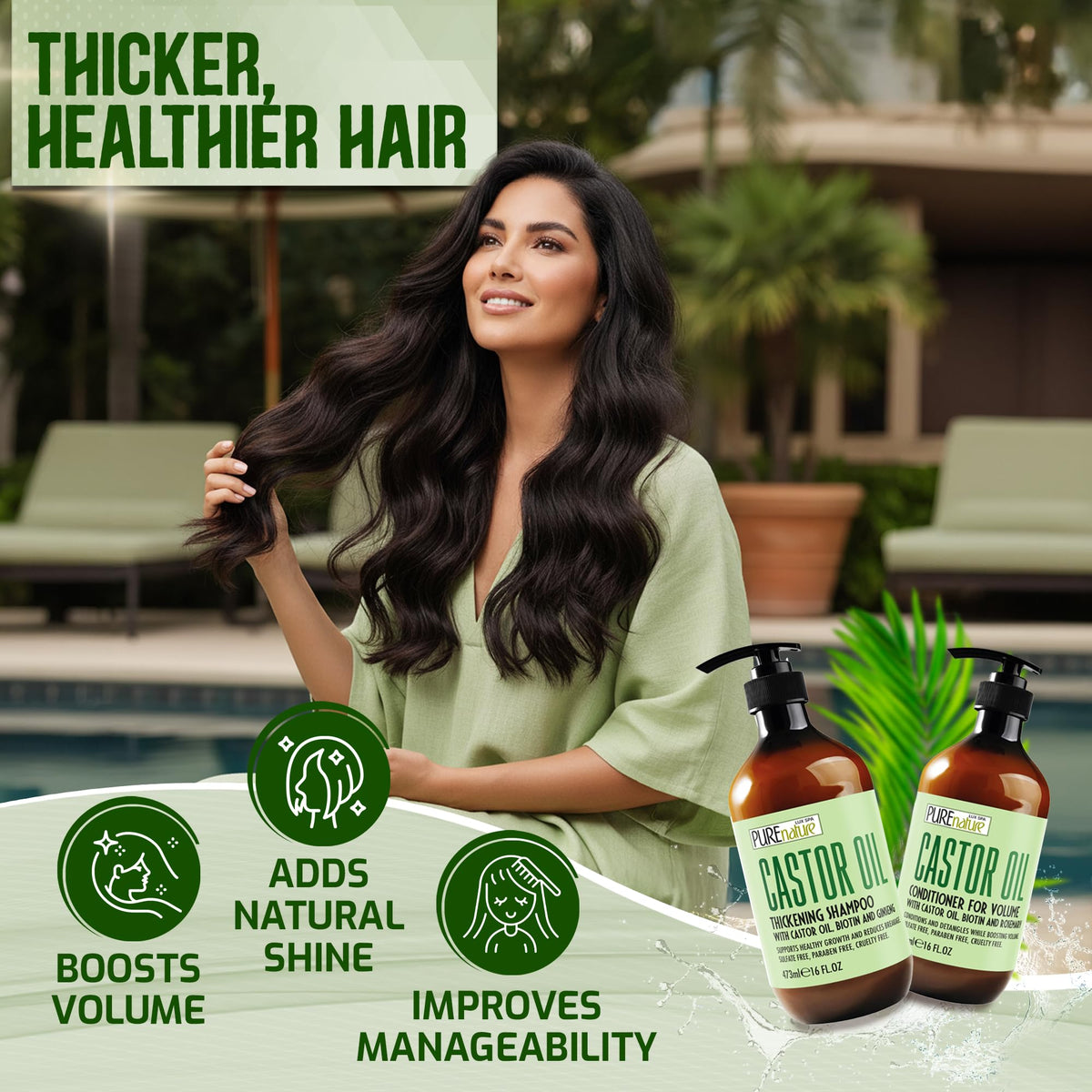 Pure Nature Lux Spa keratin-enriched formula highlighted by ingredient graphic