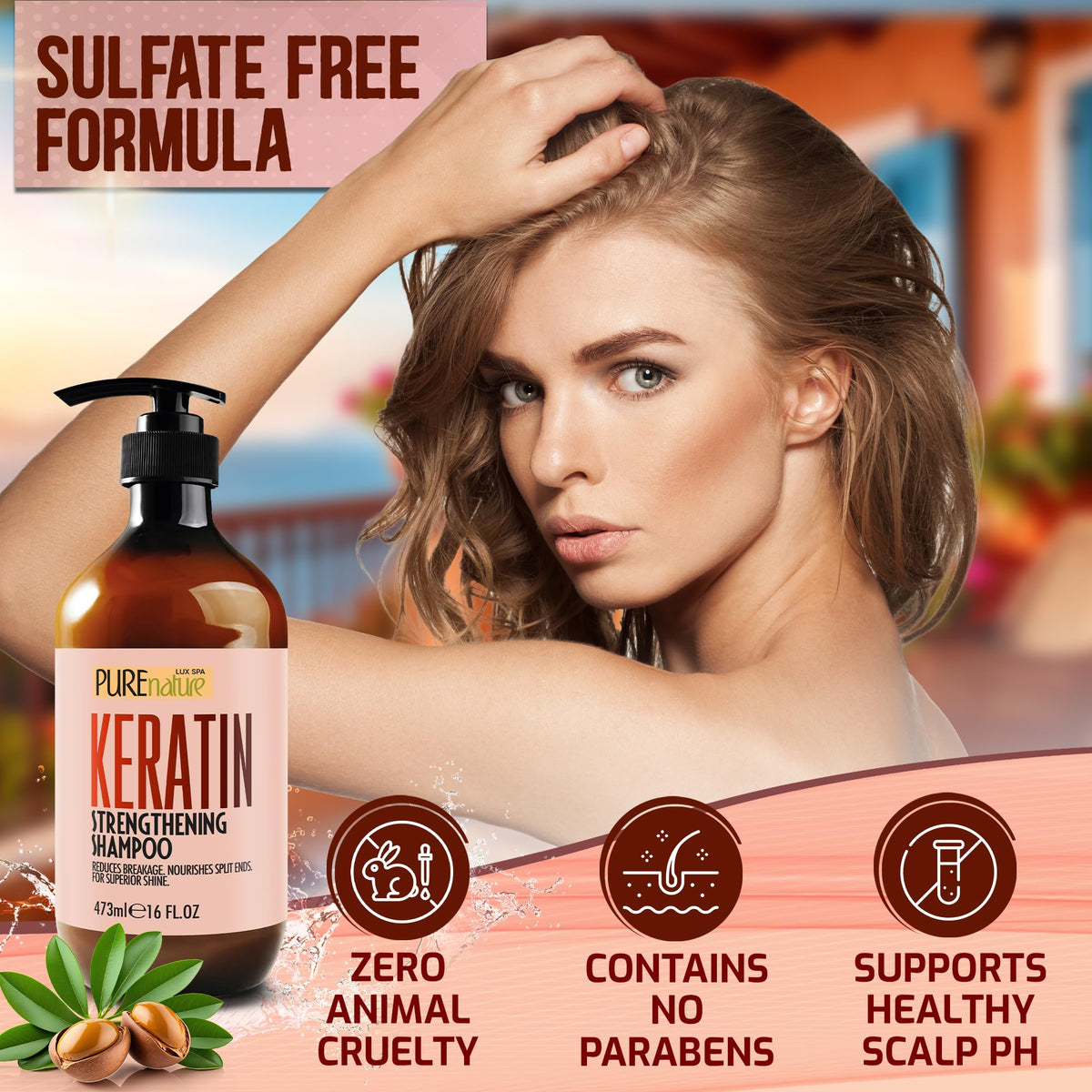 Rich foam from Pure Nature Lux Spa Keratin Shampoo shows thorough cleansing