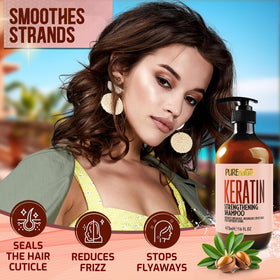 Sink-side view of Pure Nature Lux Spa Keratin Shampoo demonstrates detangling-friendly use