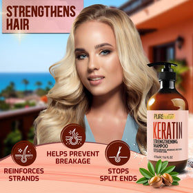 Pure Nature Lux Spa Keratin Shampoo label emphasizes a gentle, sulfate-free cleanse
