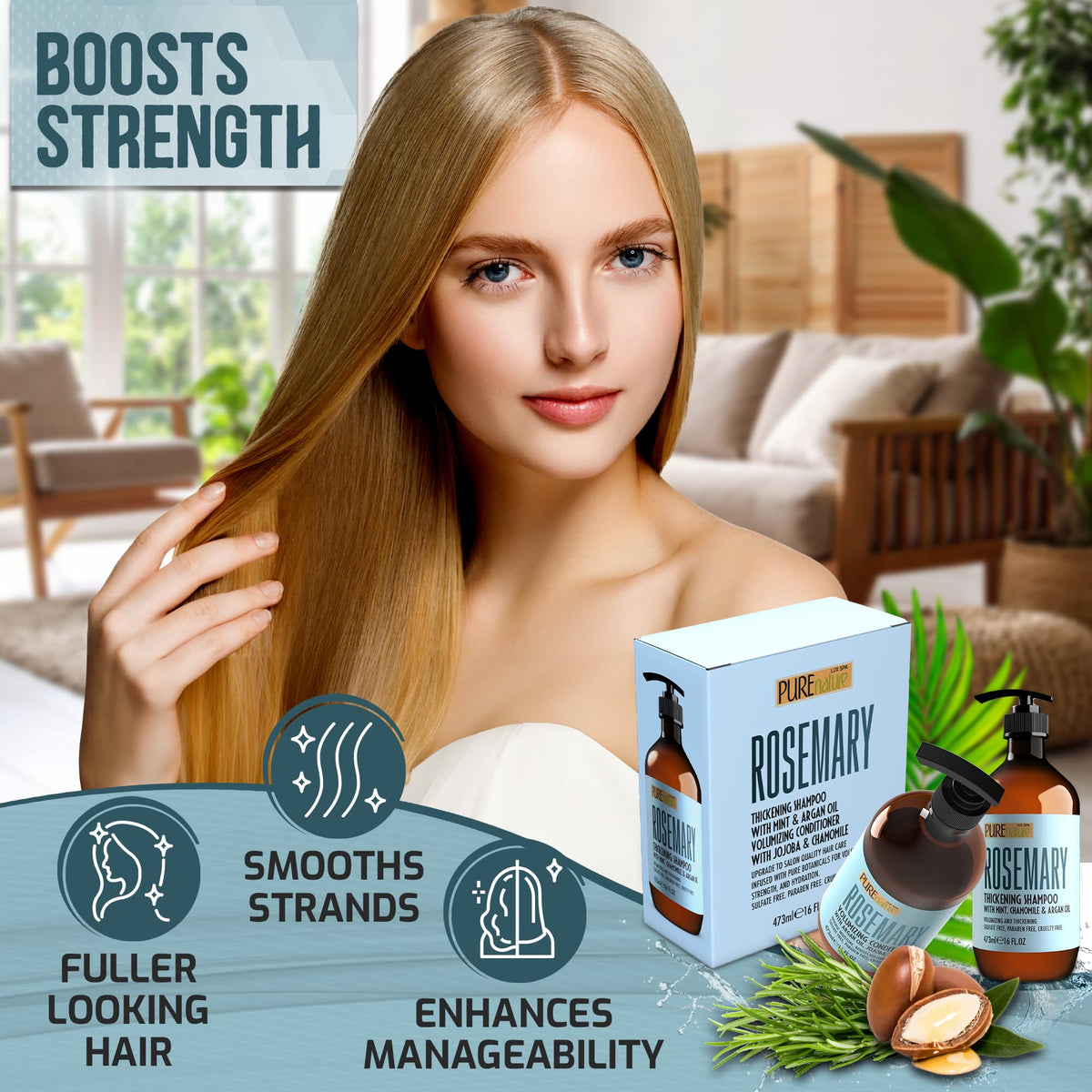 Pure Nature Lux Spa rosemary conditioner coating helps detangle and adds shine.